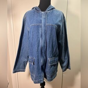 Vintage Blassport Womens Denim Chore Jacket Hooded Size L Pockets Zip Up
